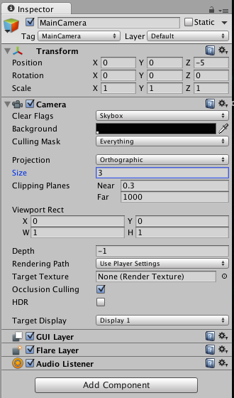 MainCamera properties